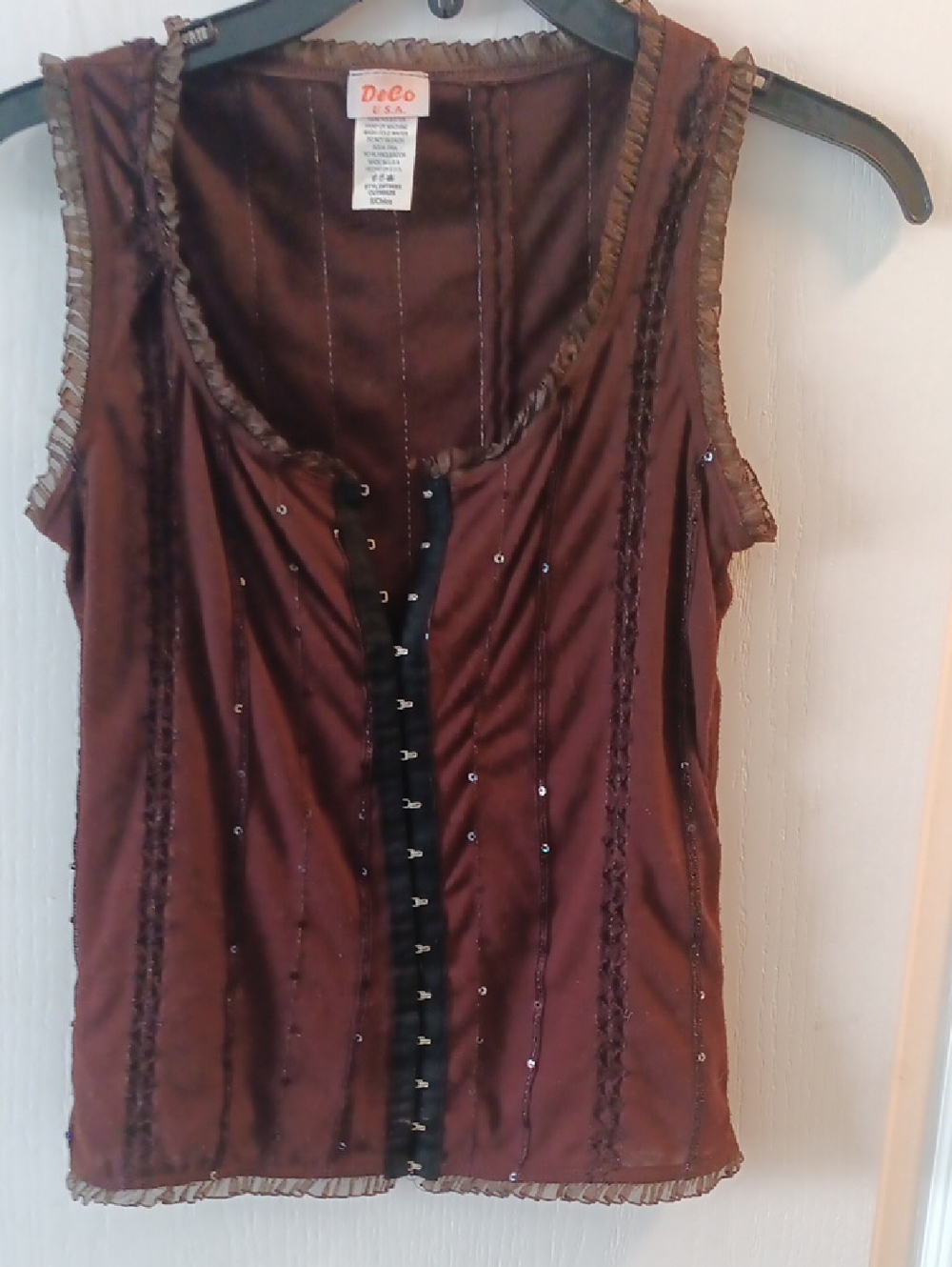 Brown Sleeveless Hook-and-Eye Top, Small